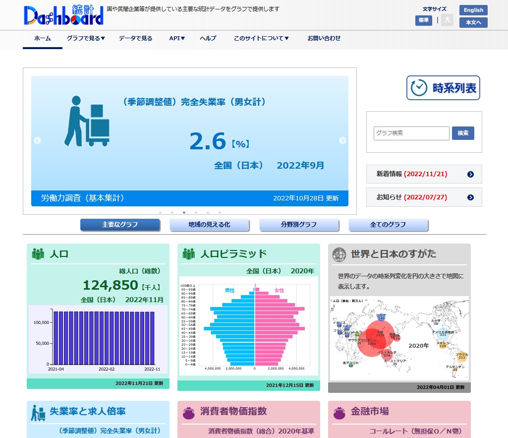 経済統計】【統計ダッシュボード】統計ダッシュボードの使い方ー人口ピラミッドなど概要｜経済統計の使い方